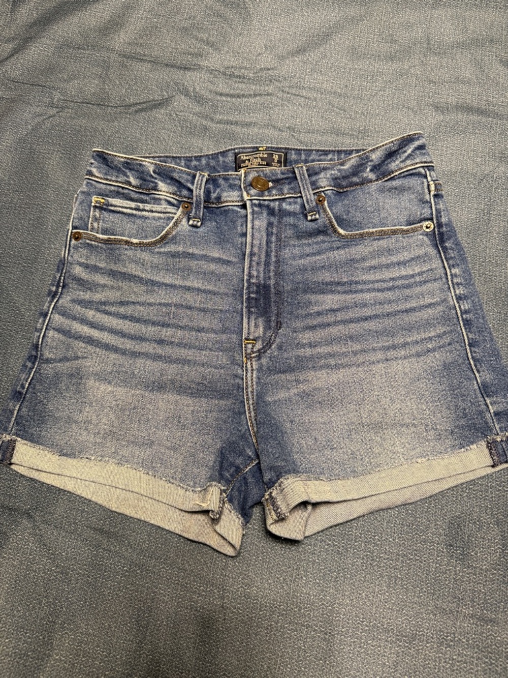 Abercrombie & Fitch Light Blue High-Rise Rolled Hem Denim Shorts